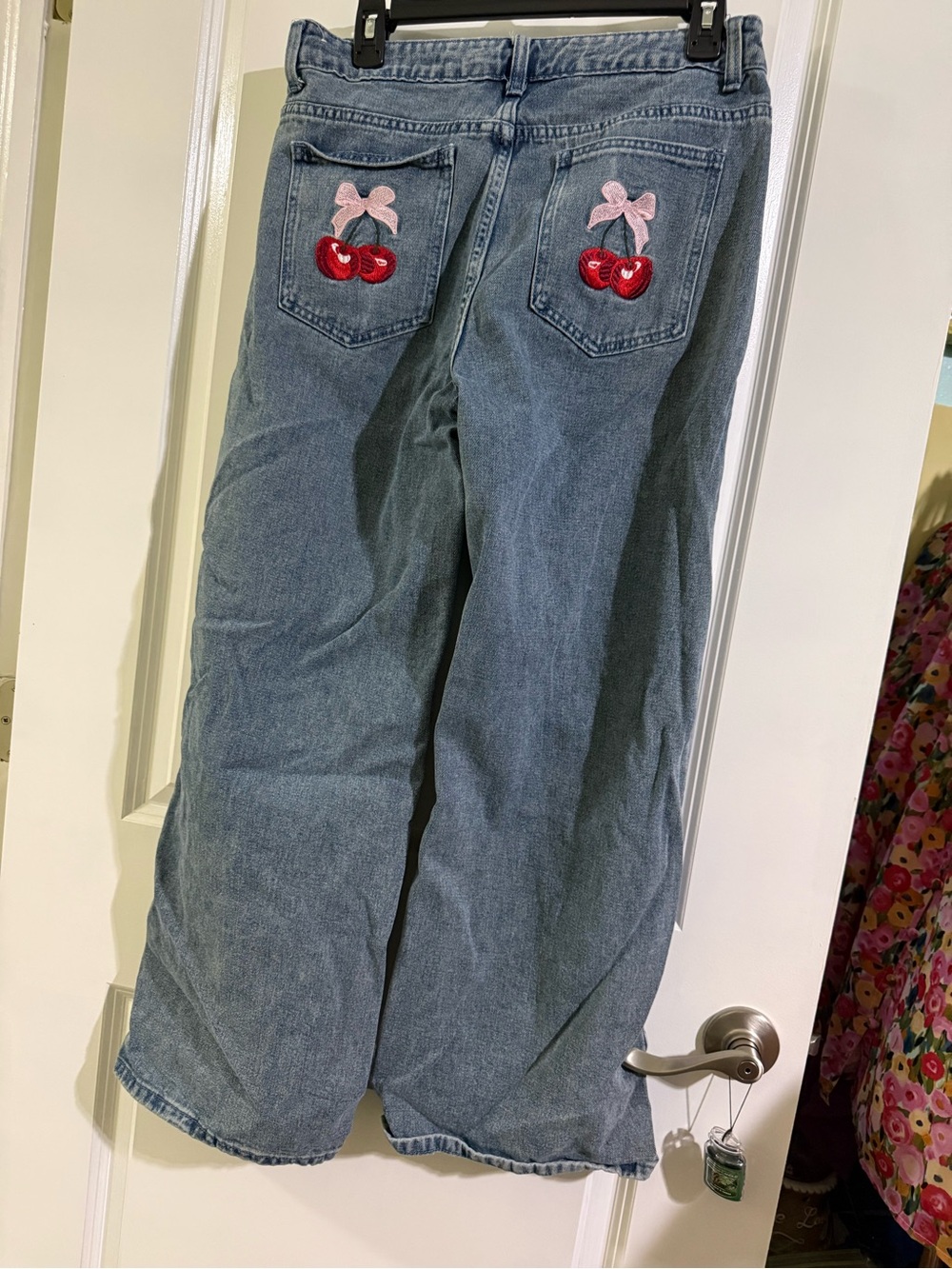 J for Justify Blue Wide-Leg Jeans with Red Cherry Pockets